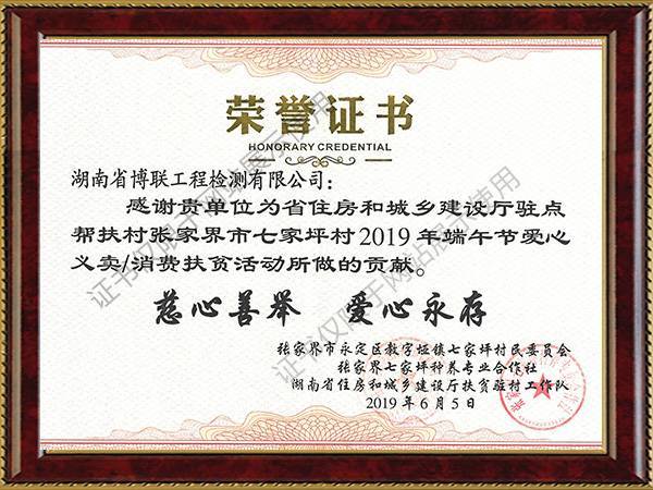幫扶榮譽(yù)證書2019年