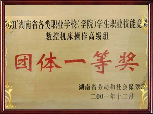 2001获湖南省各类职业学校职业技能竞赛数控机床操作中级组团体二等奖