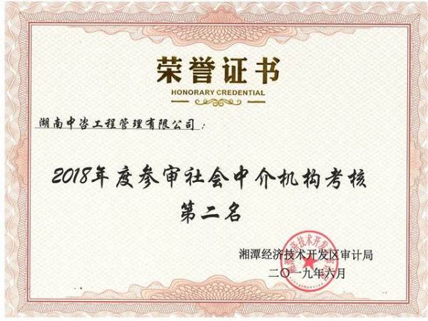 2018年度湘潭市中介机构第二名