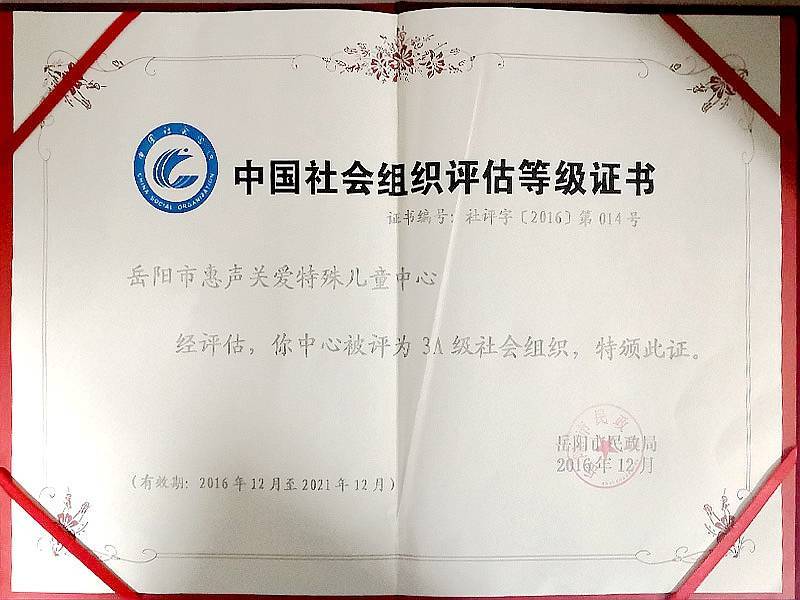 中国社会组织评估等级证书
