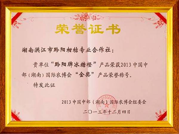 荣获2013中国中部（湖南）国际农博会“金奖”
