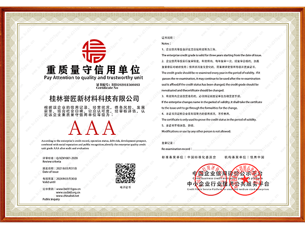 重质量守信用单位