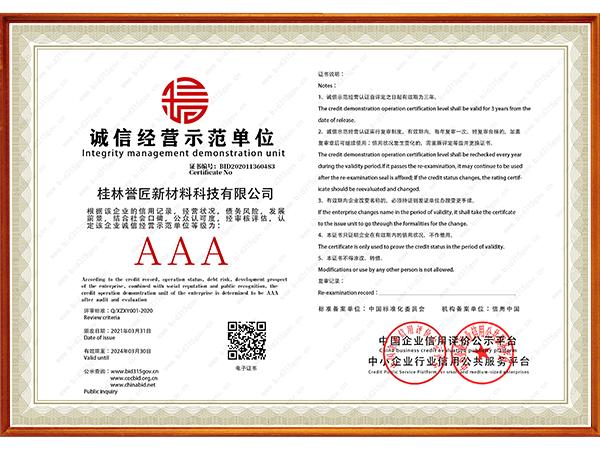 诚信经营示范单位