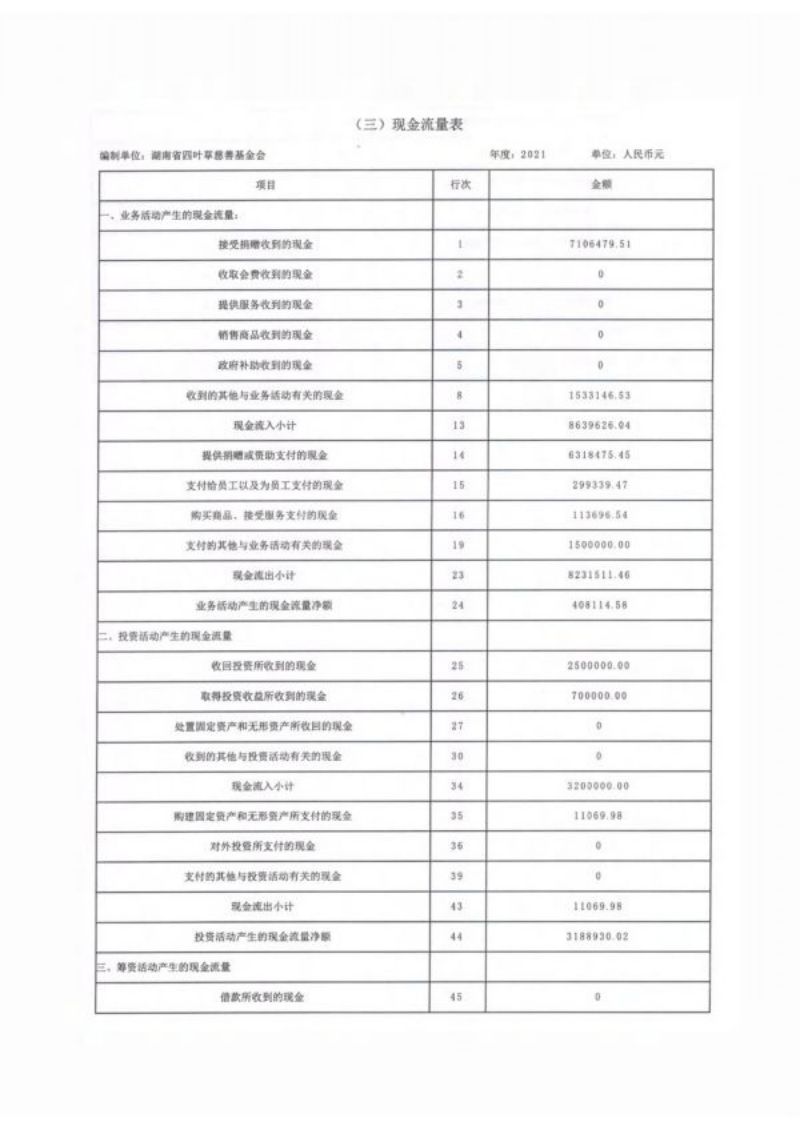 湖南省四叶草慈善基金会2021年度工作报