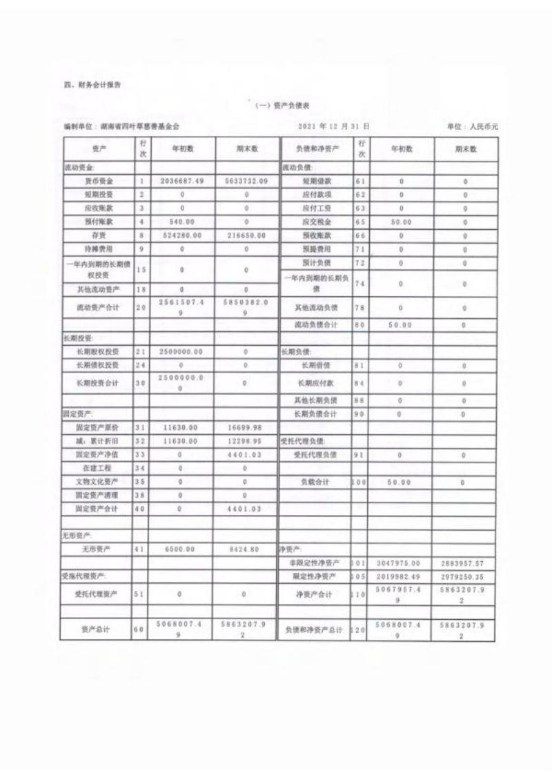 湖南省四叶草慈善基金会2021年度工作报