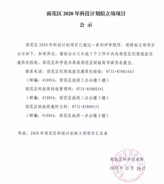 恭喜我司项目入选2020年雨花区科技计划！