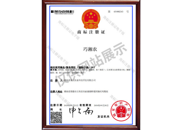 湖南省龙灵农业科技开发-29类巧湘农证书
