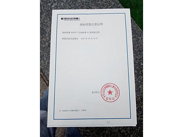 商标续展注册证明