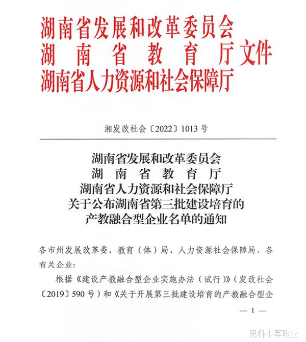 关于公布湖南省第三批建设培育的产教融合型企业名单的通知202
