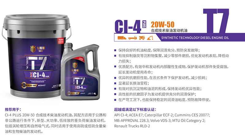 T7 CI-4 plus 20W-50 合成技术柴油发动机油