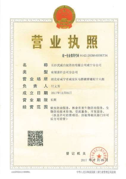 热烈祝贺武威白蚁咸宁分公司成立