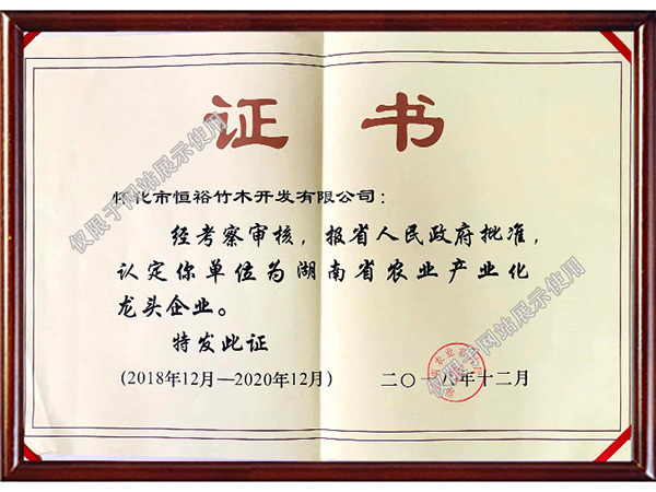 湖南省农业产业化龙头企业证书