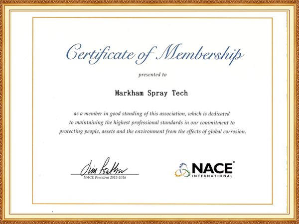 Membership certificate of the North American Spraying Association