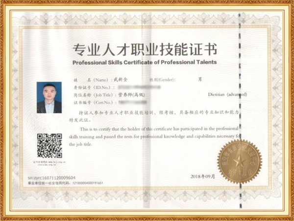 专业人才职业技能证书