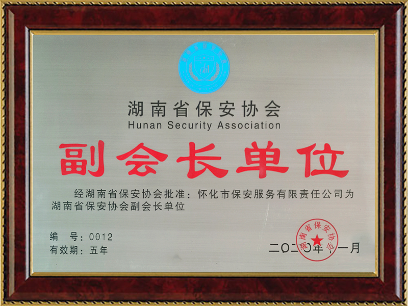 被授予湖南省保安協會副會長單位