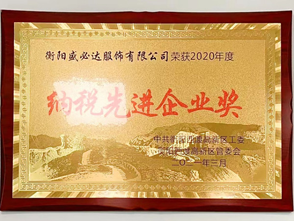 2020年度纳税先进企业奖