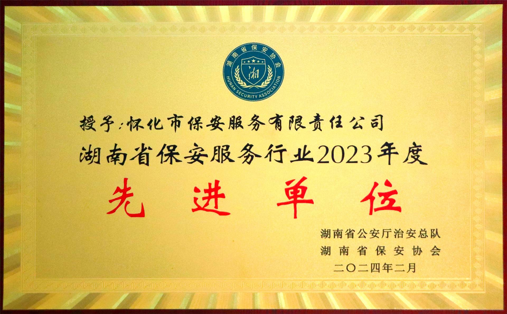 湖南省保安服务行业2023年度先进单位