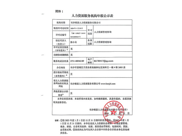 人力資源服務(wù)機(jī)構(gòu)年審公示表