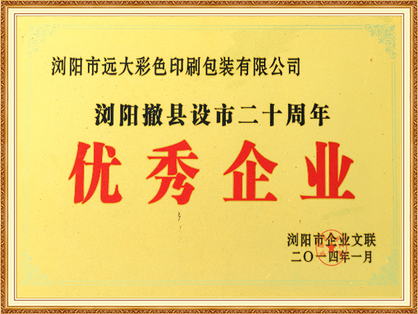 二十周年优秀企业