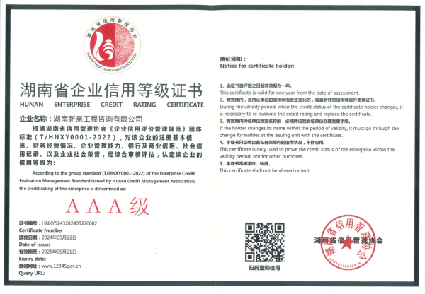被湖南省信用管理协会评定为企业信用等级AAA