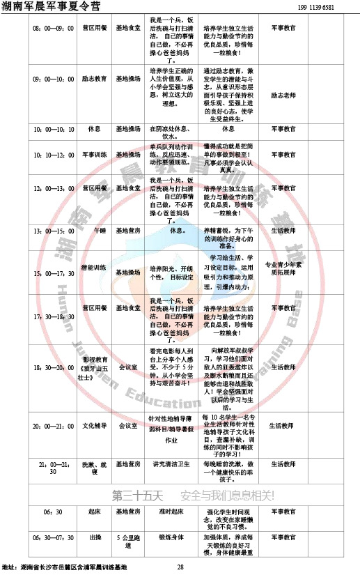 2024军晨军事夏令营课程表（35天）-36