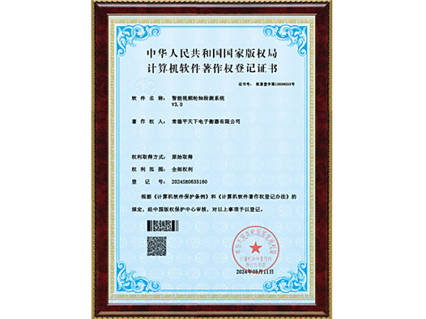 平天下V3.0-智能视频轮轴检测系统-电子证书