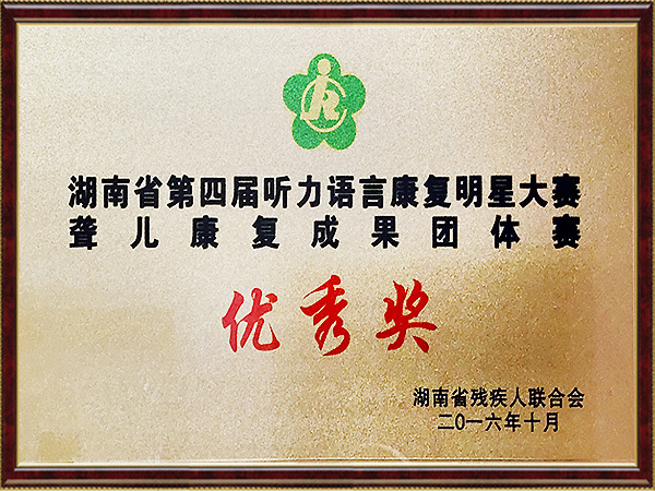 湖南省第四届听力语言康复明星大赛聋儿康复成果团体赛优秀奖