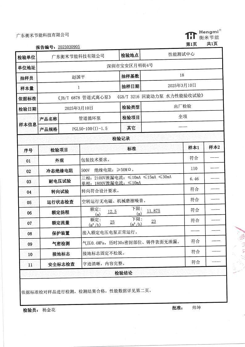 衡米水泵检测报告_02