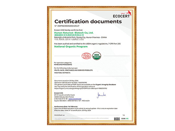 USDA Organic Certification