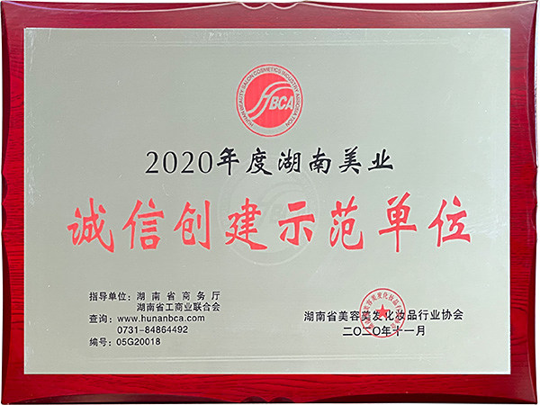 2020年度湖南美业诚信创建示范单位