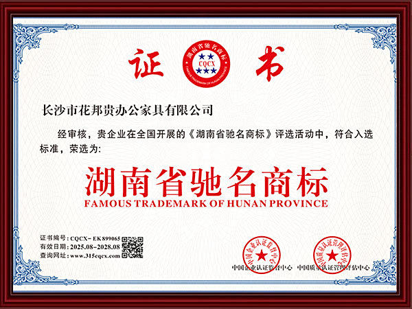 湖南省驰名商标证书