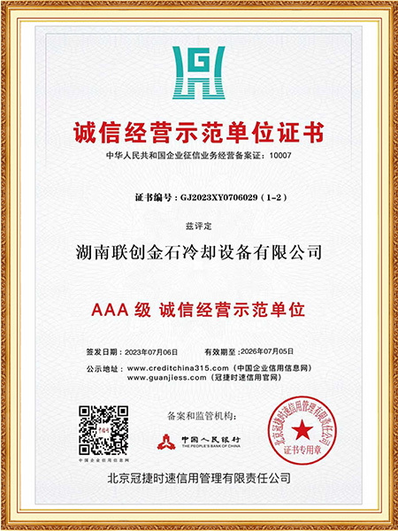 诚信经营示范单位证书