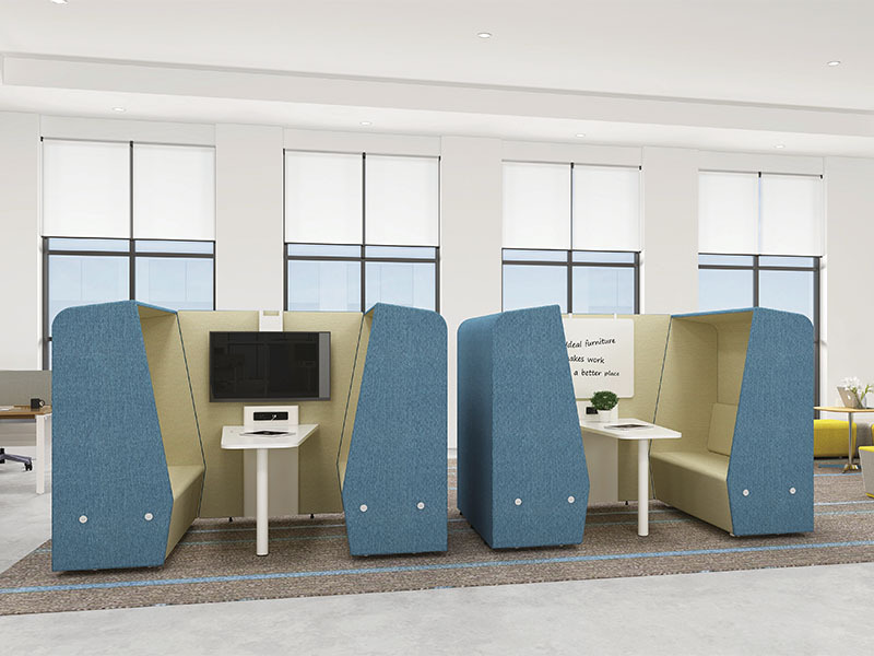 5 - Meta Meeting Cabin, Shell Module, Hanging Whiteboard, Bench, Round Star Tabl