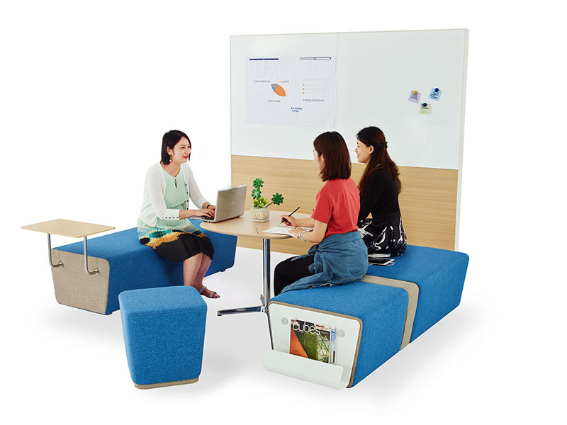 Multi-media wall back panel with white board and Meta soft seating - 2