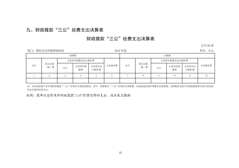 邵阳市宝庆精神病医院2024年度决算公开2025100915