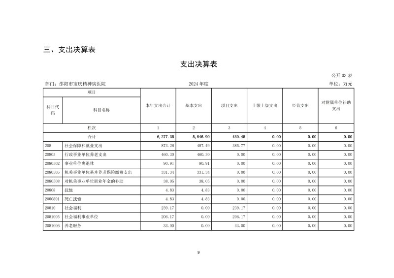 邵阳市宝庆精神病医院2024年度决算公开2025100915