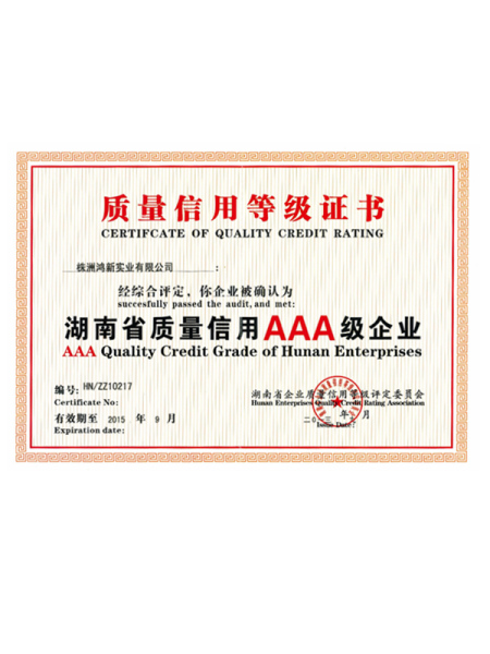 AAA质量信用等级证书