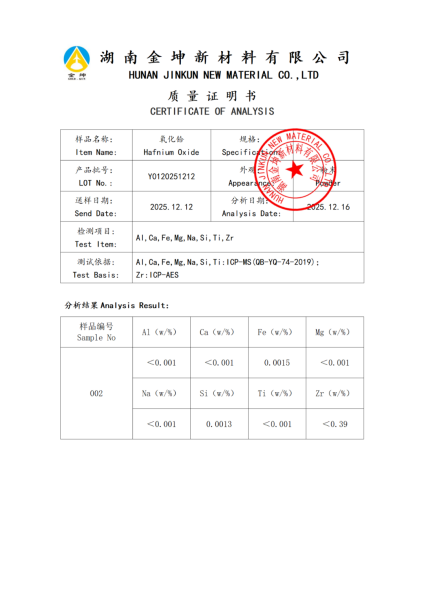 【产品报告12】氧化铪