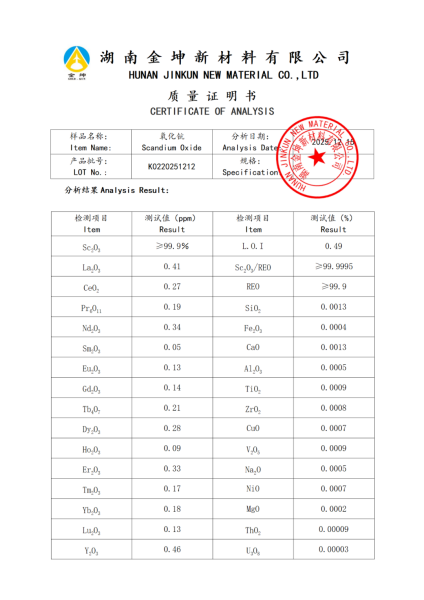 【产品报告12】氧化钪5N5