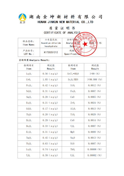 【产品报告12】氯化钪