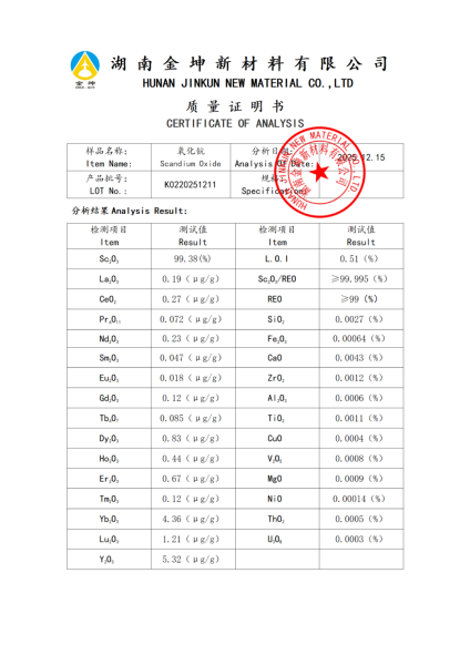 【产品报告12】氧化钪3N5