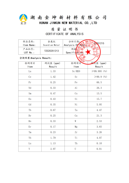 【产品报告12】金属钪4N5