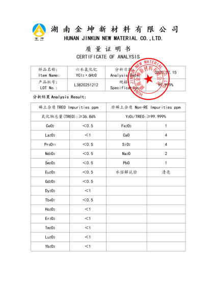 【产品报告12】六水氯化钇